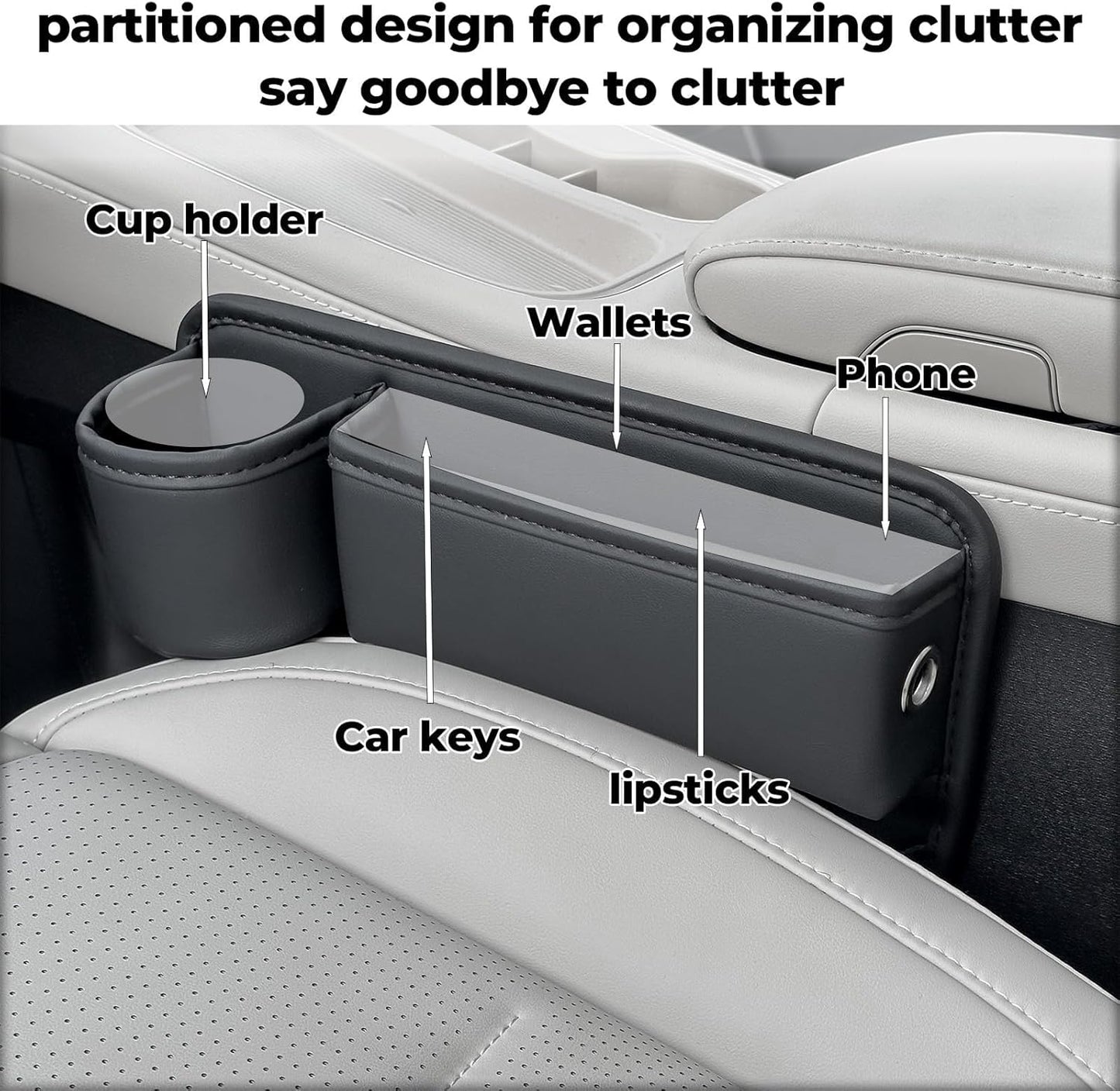 Leather Car Seat Gap Filler Organizer – Cup Holder 2-Pack