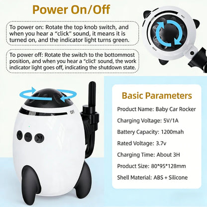 Portable Baby Cart Calming Device Multi-Functional Wireless Bluetooth Sleep Aid Vibrating with Soothing Music White Noise Sounds