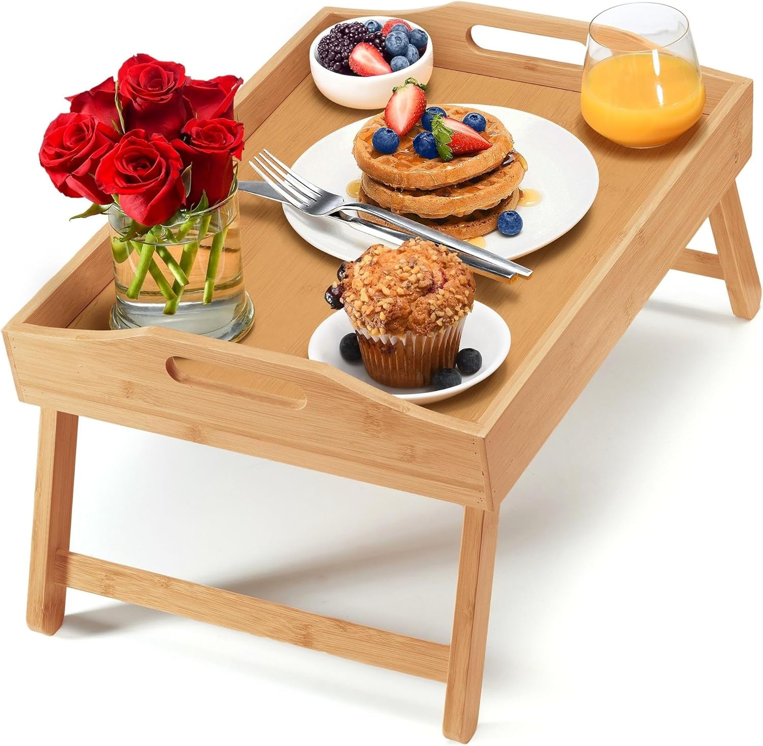 Home-It Bed Table Tray with Folding Legs - Bamboo Breakfast Tray with Handles for Bed, Sofa, Eating and Laptops, Snacking and Working