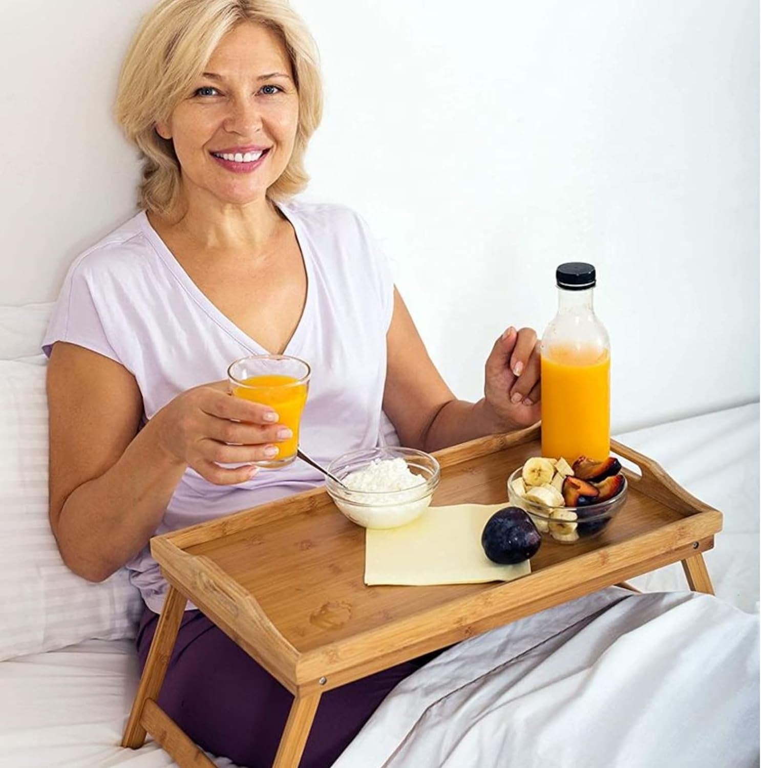 Home-It Bed Table Tray with Folding Legs - Bamboo Breakfast Tray with Handles for Bed, Sofa, Eating and Laptops, Snacking and Working