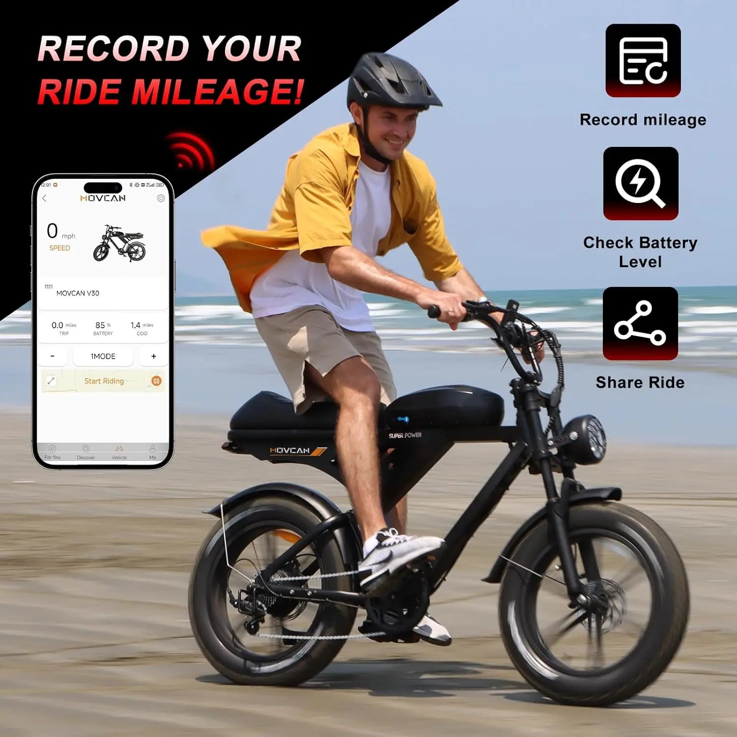 【Summervibes】Movcan V30/V30Max Electric Bike for Adults 1500W/2000W Motor 20" Fat Tire Ebike, 28/32MPH，70-120 Miles,48V 15.6AH Dual Battery Hydraulic Disc Brake Electric Motorcycle Bike Full Suspension