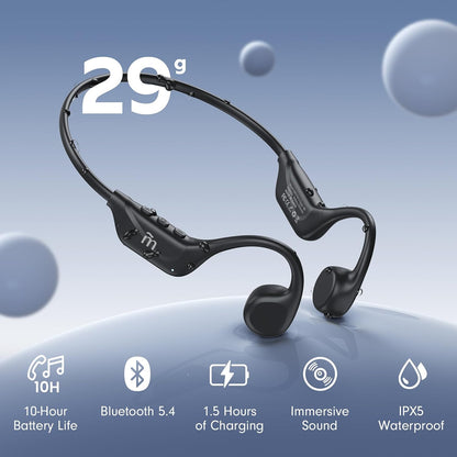 Bone Conduction Headphones,Open Ear Headphones Bluetooth5.4 with Mic,Wireless Headphones 10H Playtime, Waterproof Sport Headphone Suitable for Running,Cycling, Outdoor Sports Black