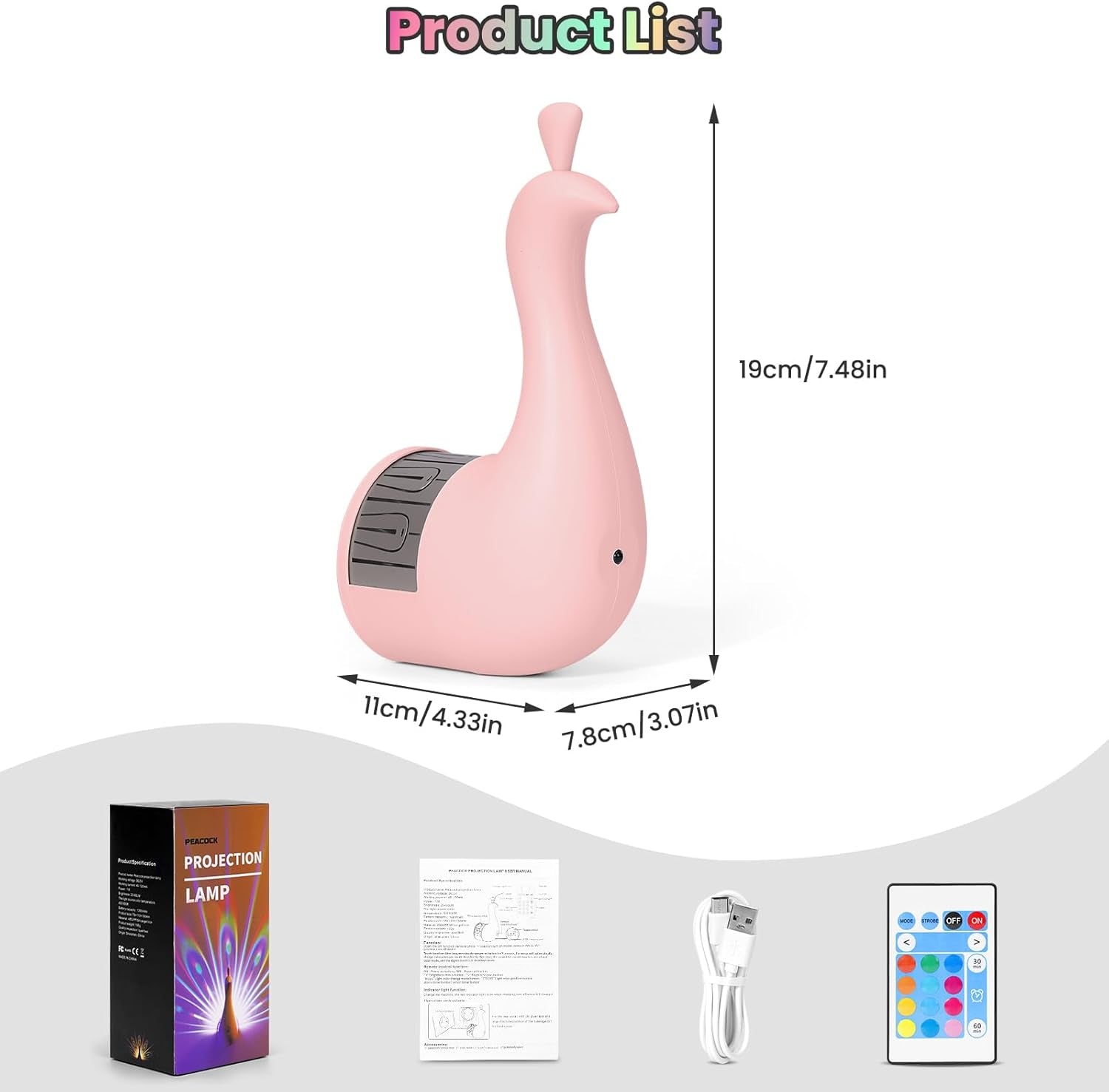 Peacock Wall Lamp,7 Colors Atmosphere Peacock Night Lights,Dimmable Touch Lamp for Bedroom,With Remote Control,Timing Function,Suitable for Living Room, Office,Corridor Decorate (Pink)