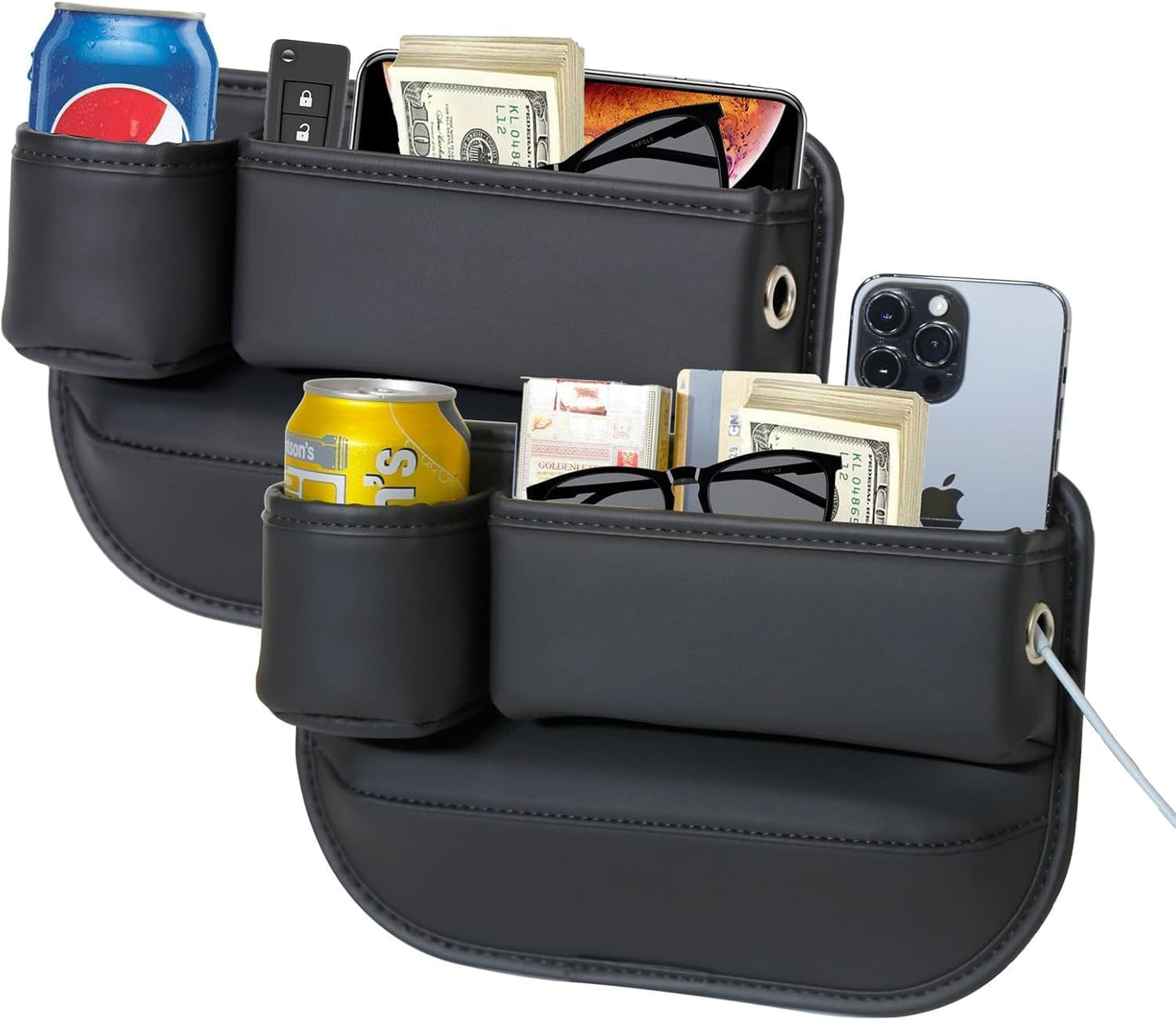 Leather Car Seat Gap Filler Organizer – Cup Holder 2-Pack