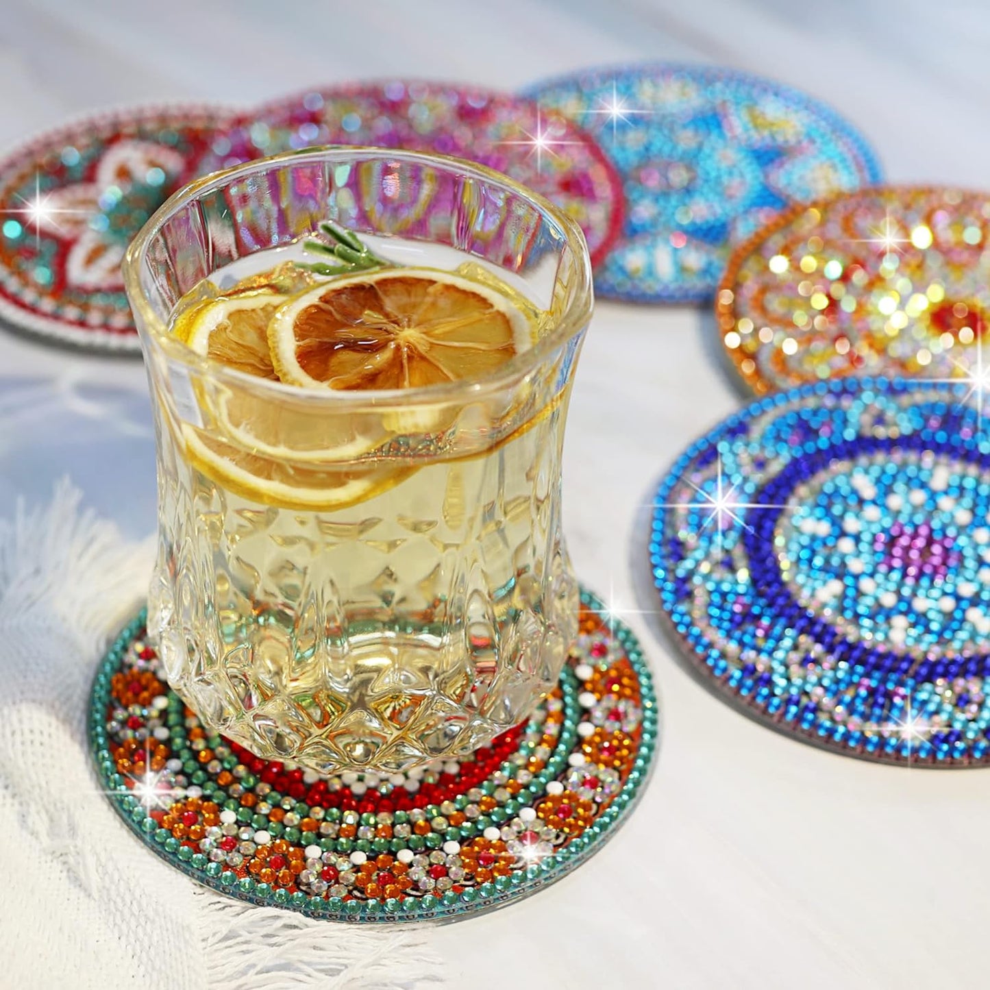 6 Pcs Diamond Painting Coasters with Holder, Mandala Diamond Art Coasters Kits for Beginners, Adults Small Diamond Painting Kit Art Craft Supplies