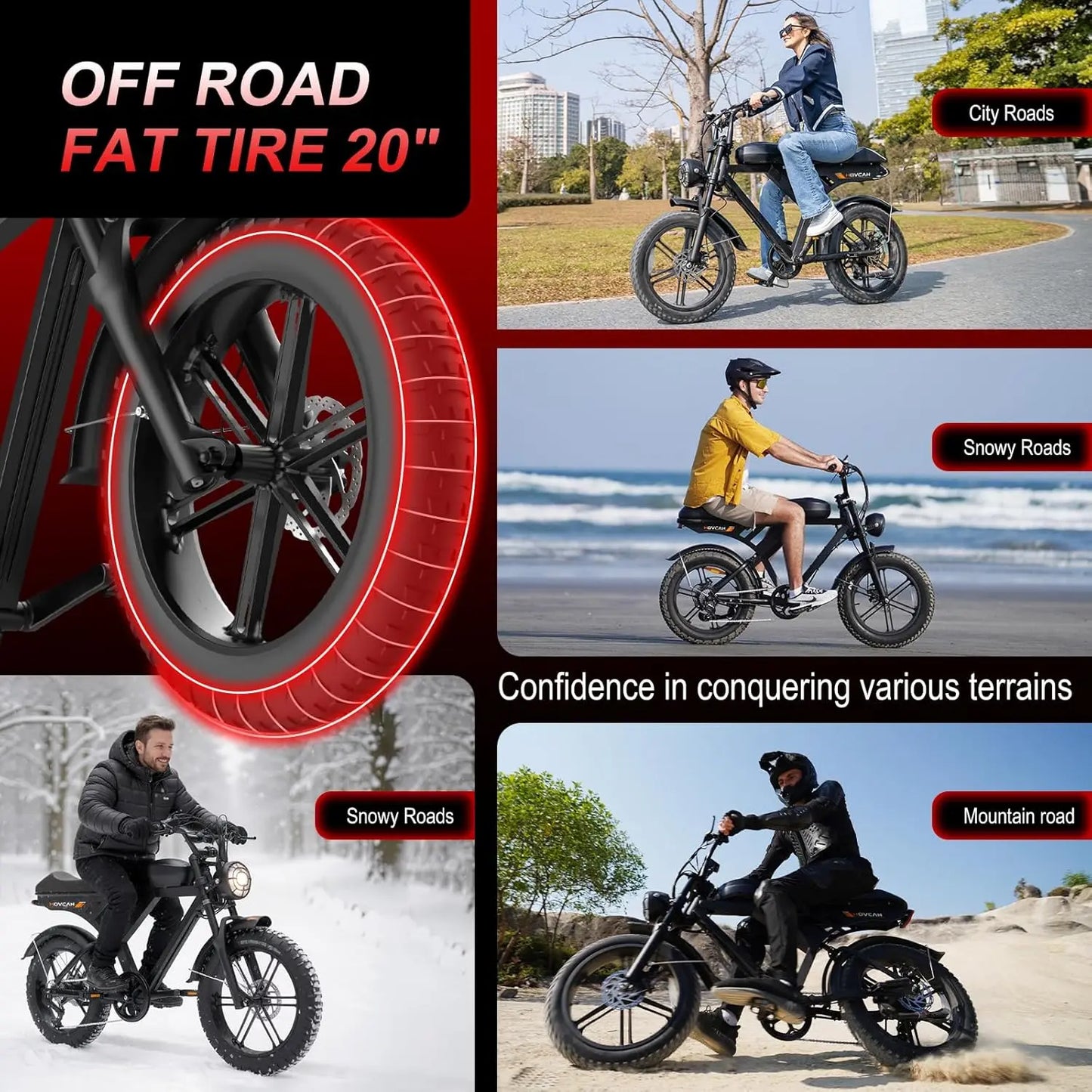 【Summervibes】Movcan V30/V30Max Electric Bike for Adults 1500W/2000W Motor 20" Fat Tire Ebike, 28/32MPH，70-120 Miles,48V 15.6AH Dual Battery Hydraulic Disc Brake Electric Motorcycle Bike Full Suspension