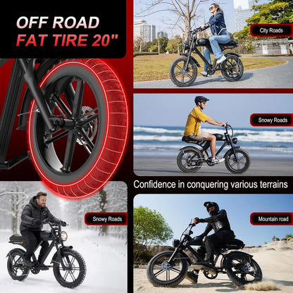 【Summervibes】Movcan V30/V30Max Electric Bike for Adults 1500W/2000W Motor 20" Fat Tire Ebike, 28/32MPH，70-120 Miles,48V 15.6AH Dual Battery Hydraulic Disc Brake Electric Motorcycle Bike Full Suspension