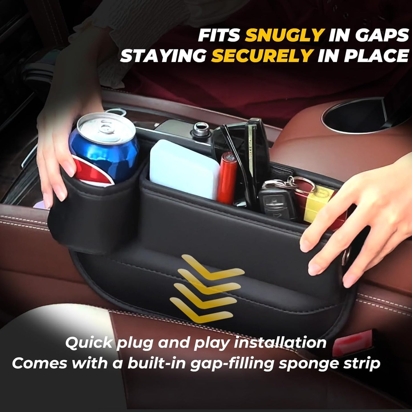 Leather Car Seat Gap Filler Organizer – Cup Holder 2-Pack