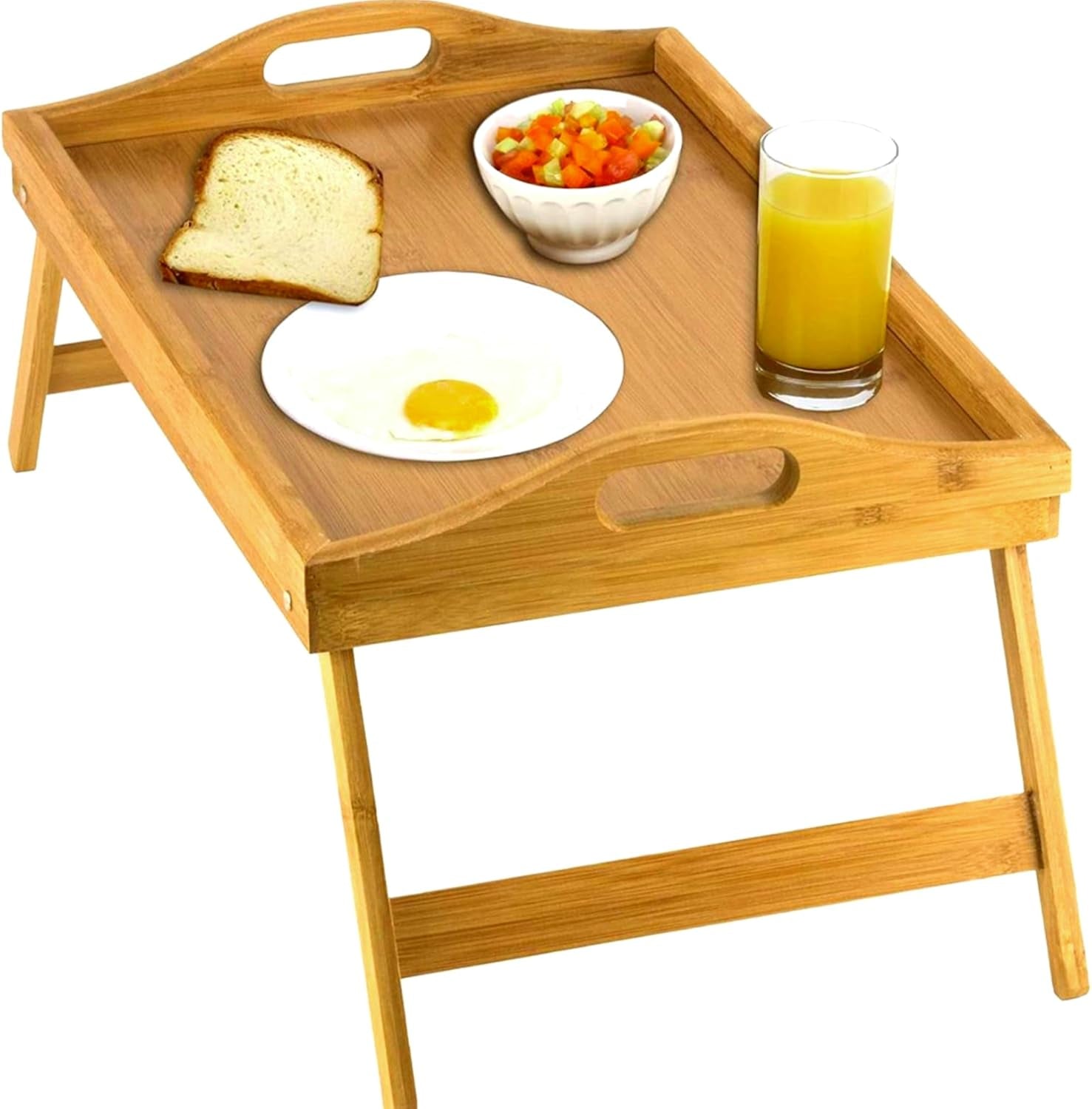 Home-It Bed Table Tray with Folding Legs - Bamboo Breakfast Tray with Handles for Bed, Sofa, Eating and Laptops, Snacking and Working