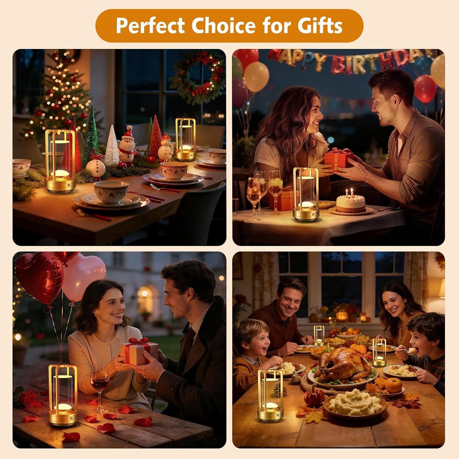 Rechargeable Table Lamp for Outdoor Indoor: Cordless Portable Table Lamps with 3 Color Stepless Dimmable - LED Metal Battery Operated Lantern - Small Table Lamp for Bedroom/Bar/Coffee Shop/Camping