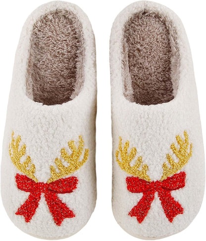 Womens Mens Slippers Retro Memory Foam Cute Cartoon Plush Fluffy Warm Fur Lined Slippers Indoor House Home Winter Shoes