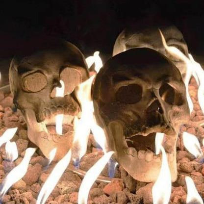 Firepit Skull Fire Logs, Halloween Spooky Pumpkin Ceramics Statue Skull Figurine for Indoor or Outdoor Fireplaces, Skulls Fire Shaped Stones for Fire Pit Bonfire Campfire Fireplaces a 1Pc