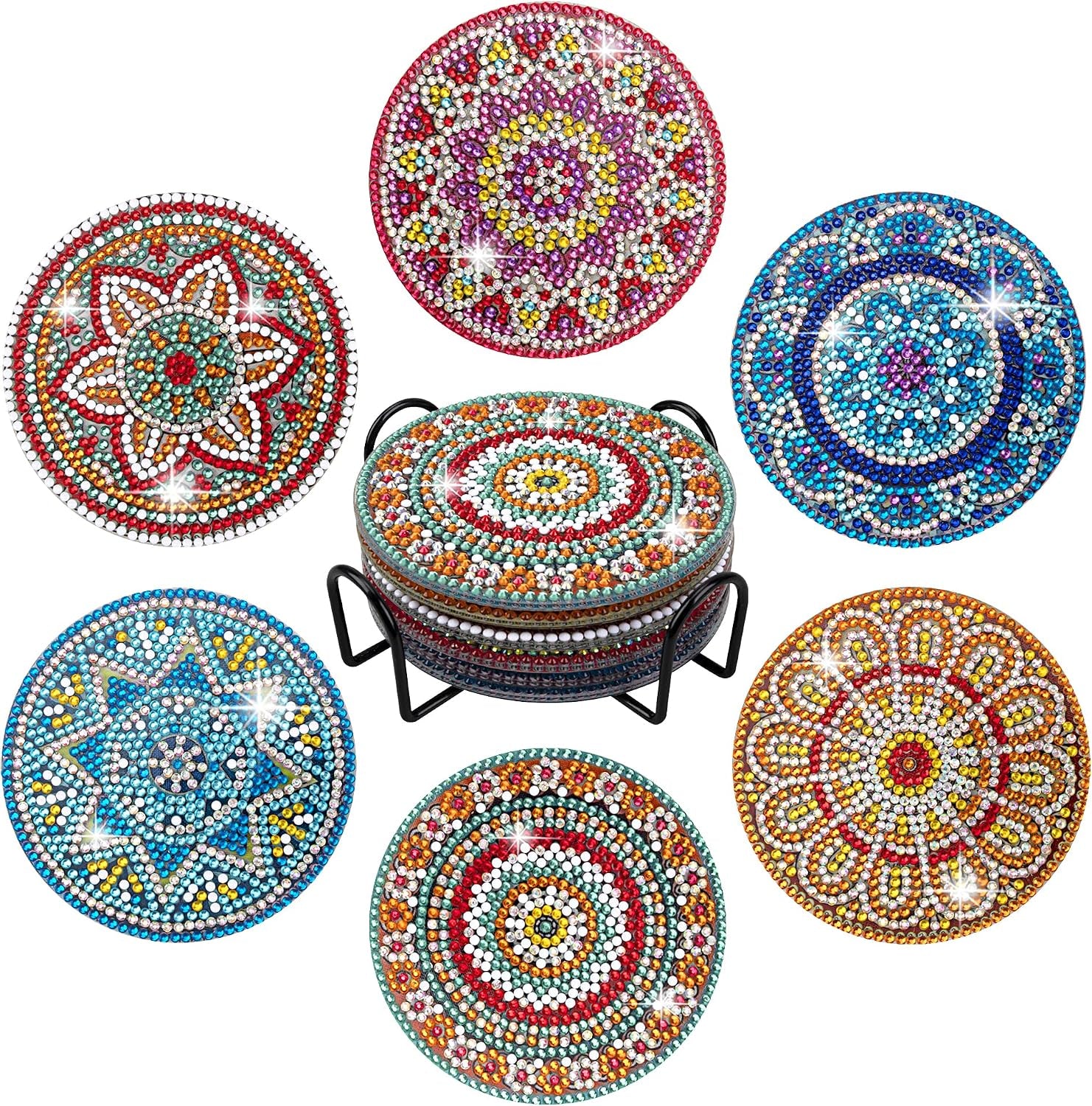 6 Pcs Diamond Painting Coasters with Holder, Mandala Diamond Art Coasters Kits for Beginners, Adults Small Diamond Painting Kit Art Craft Supplies
