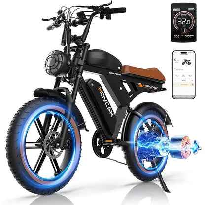 【Summervibes】Movcan V30/V30Max Electric Bike for Adults 1500W/2000W Motor 20" Fat Tire Ebike, 28/32MPH，70-120 Miles,48V 15.6AH Dual Battery Hydraulic Disc Brake Electric Motorcycle Bike Full Suspension
