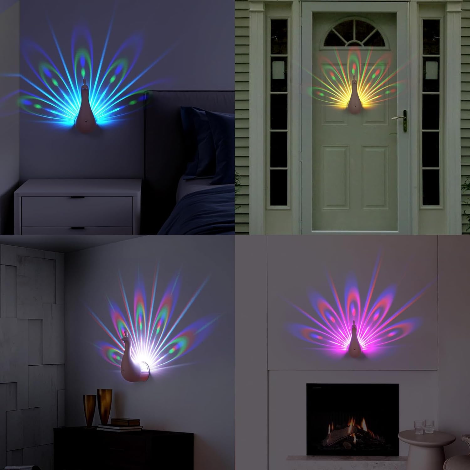 Peacock Wall Lamp,7 Colors Atmosphere Peacock Night Lights,Dimmable Touch Lamp for Bedroom,With Remote Control,Timing Function,Suitable for Living Room, Office,Corridor Decorate (Pink)