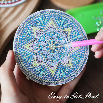 6 Pcs Diamond Painting Coasters with Holder, Mandala Diamond Art Coasters Kits for Beginners, Adults Small Diamond Painting Kit Art Craft Supplies