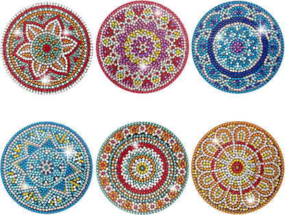 6 Pcs Diamond Painting Coasters with Holder, Mandala Diamond Art Coasters Kits for Beginners, Adults Small Diamond Painting Kit Art Craft Supplies