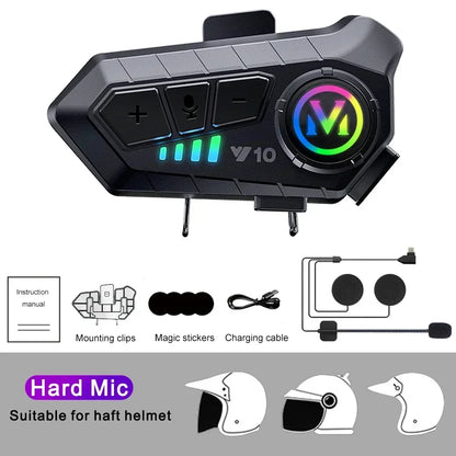 Y10 Motorcycle Bluetooth 5.3 Helmet Headset with Colorful Lights Waterproof Wireless Earphone Hands-Free Headset Waterproof