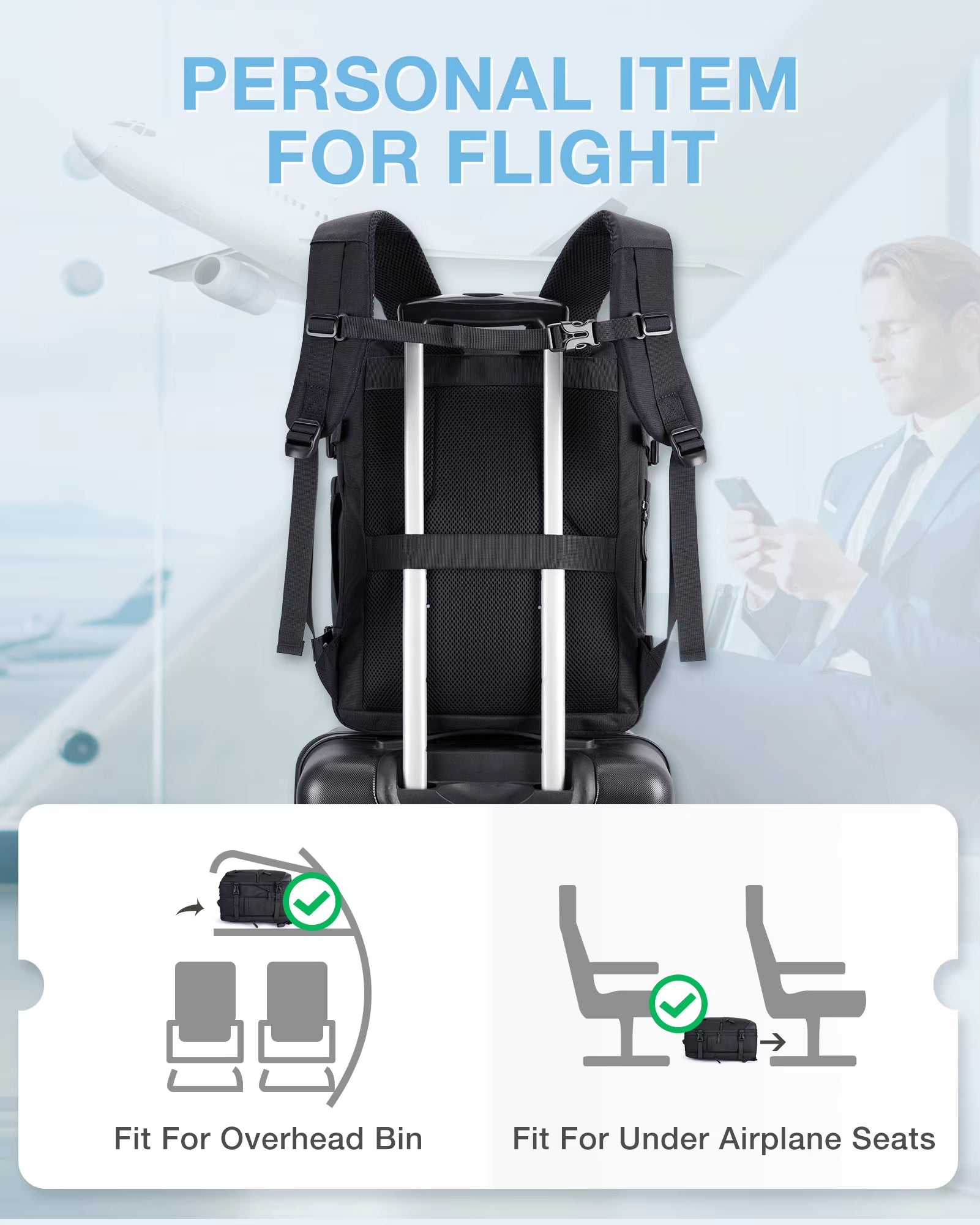4Pcs 40L Travel Cabin Backpack  17.3'' Laptop Backpack Airline Carry on Luggage Backpack Suitcase with Packing Cubes