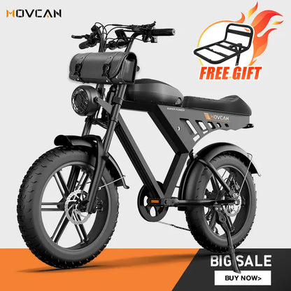 【Summervibes】Movcan V30/V30Max Electric Bike for Adults 1500W/2000W Motor 20" Fat Tire Ebike, 28/32MPH，70-120 Miles,48V 15.6AH Dual Battery Hydraulic Disc Brake Electric Motorcycle Bike Full Suspension