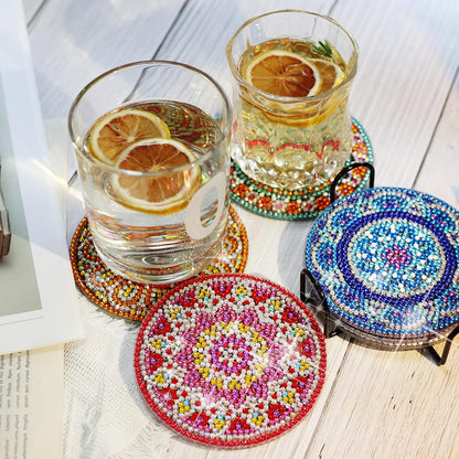 6 Pcs Diamond Painting Coasters with Holder, Mandala Diamond Art Coasters Kits for Beginners, Adults Small Diamond Painting Kit Art Craft Supplies