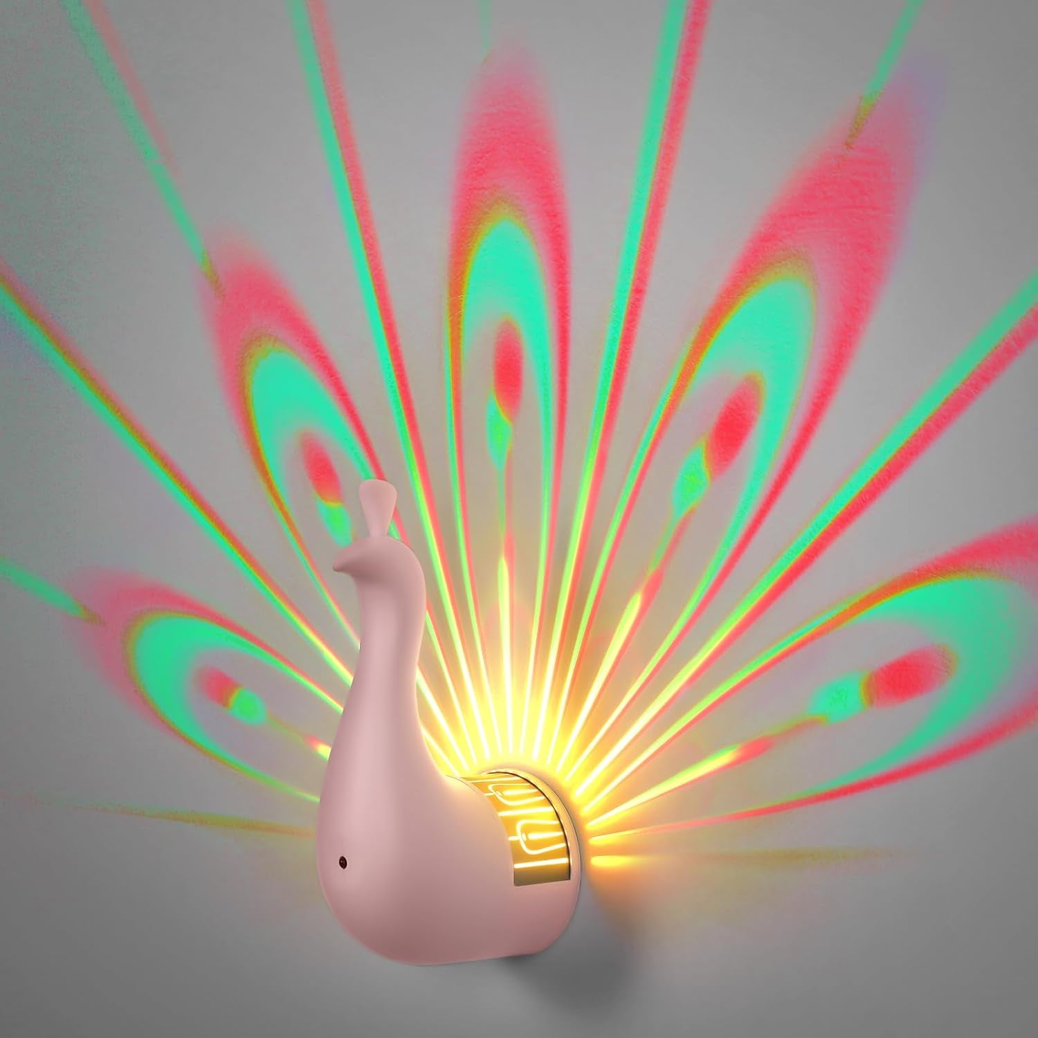 Peacock Wall Lamp,7 Colors Atmosphere Peacock Night Lights,Dimmable Touch Lamp for Bedroom,With Remote Control,Timing Function,Suitable for Living Room, Office,Corridor Decorate (Pink)